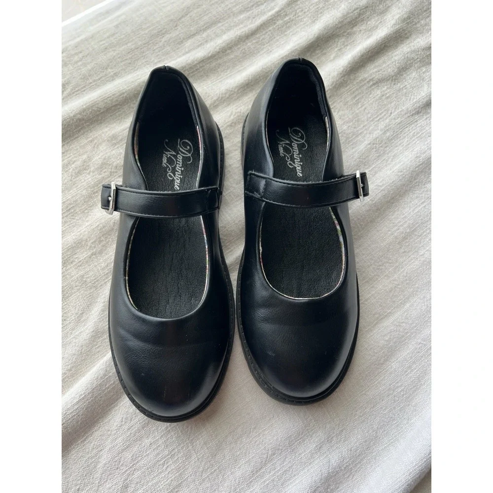 Dominique Nicole Girls Black Mary Jane Lug Sole Shoes Size 1 Youth Cute Clean
